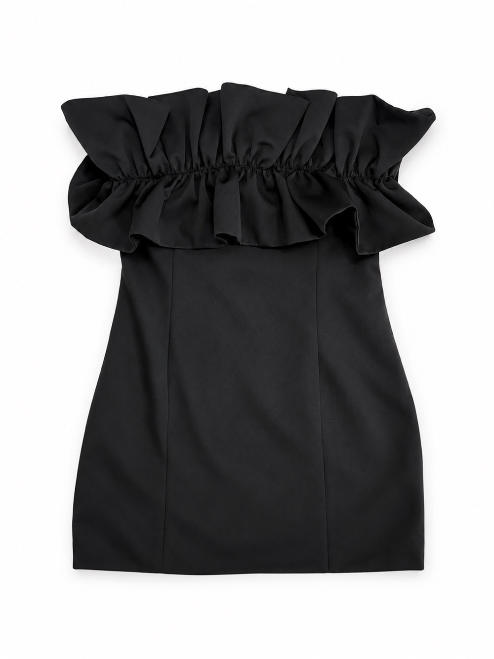 Strapless Ruffle Mini Dress - Black